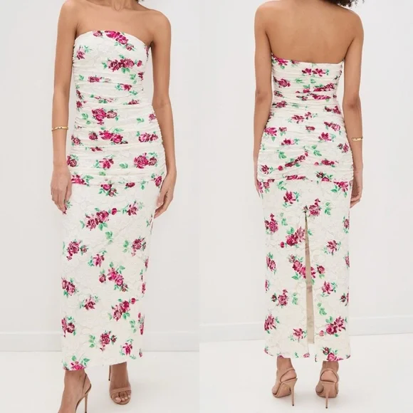 AFRM Marlo Crochet Lace Maxi Dress Pink And White Floral Size S - Picture 1 of 12